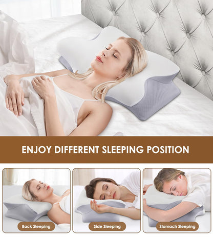 Cervical Pillow for Neck and Shoulder, Ergonomic Contour Memory Foam Pillows for Sleeping, Cooling Neck Support Pillow for Back Stomach Side Sleeper Dark Grey
