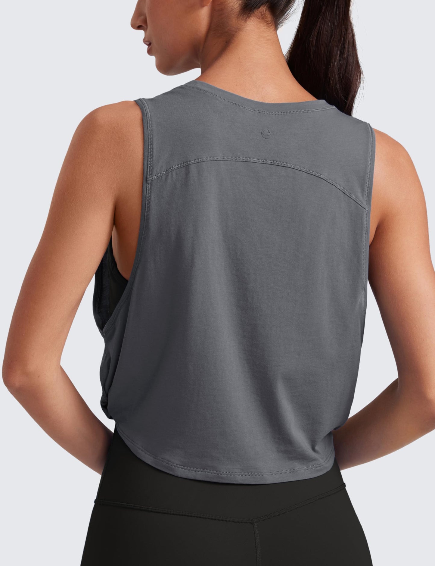 CRZ YOGA Pima Cotton Large Armhole Tank Tops for Women - Workout Sport Athletic Yoga Running Gym Loose Crop Sleeveless Shirts Dark Carbon X-Large
