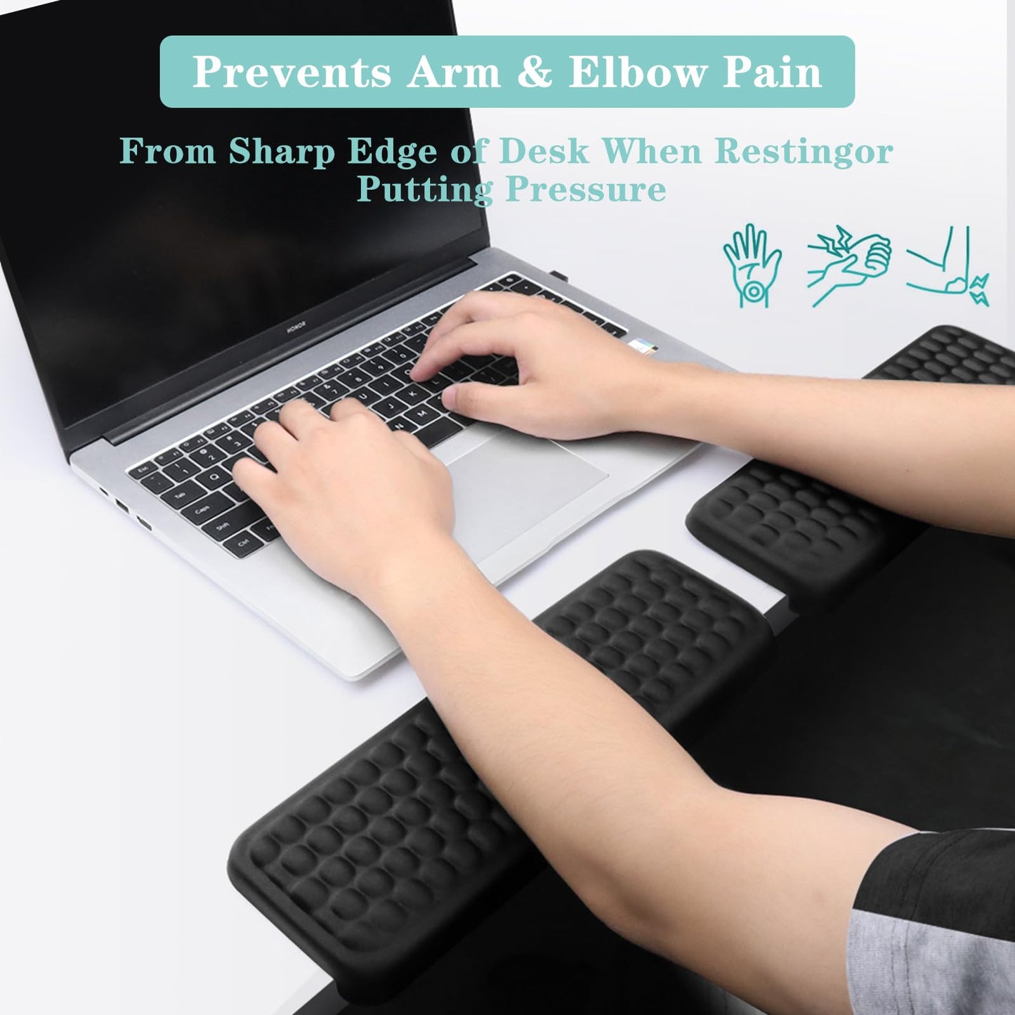 L-Shaped Desk Elbow Pad for Desk, 2-Piece Memory Foam Elbow Pads with Non-Slip, Ergonomic Desk Edge Cushion, Wrist Support Arm Rest for Office and Gaming (11.8 * 3.9 inch)
