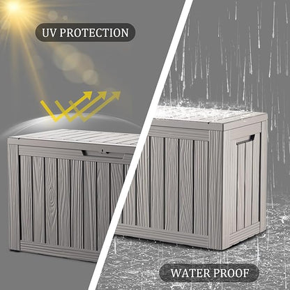 80 Gallon Waterproof Deck Box, Lockable Resin Storage Box for Patio Furniture Cushions Garden Tools and Outdoor Delivery Storage, Coffee