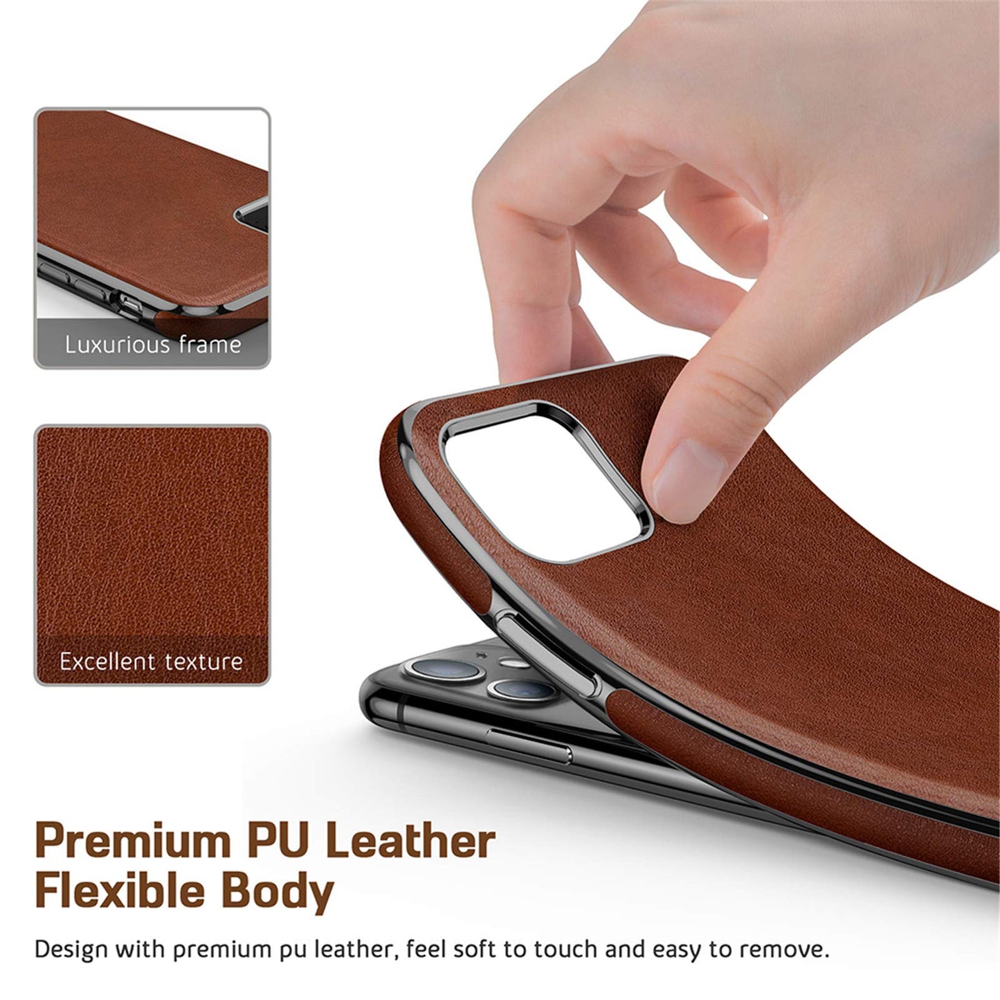 LOHASIC for iPhone 11 case Leather – Slim PU Leather with Electroplated Frame, Anti-Slip Grip, Soft TPU Bumper, Business Luxury iPhone 11 Phone case (6.1”) Protective Case for Men & Women- Brown