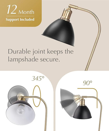 HarvestLand Halo Black and Brass Desk Lamp – Adjustable Desk Lamp with Metal, Industrial Table Lamp with Solid Base for Home Office, Dedside Table lamp, Task Lamp