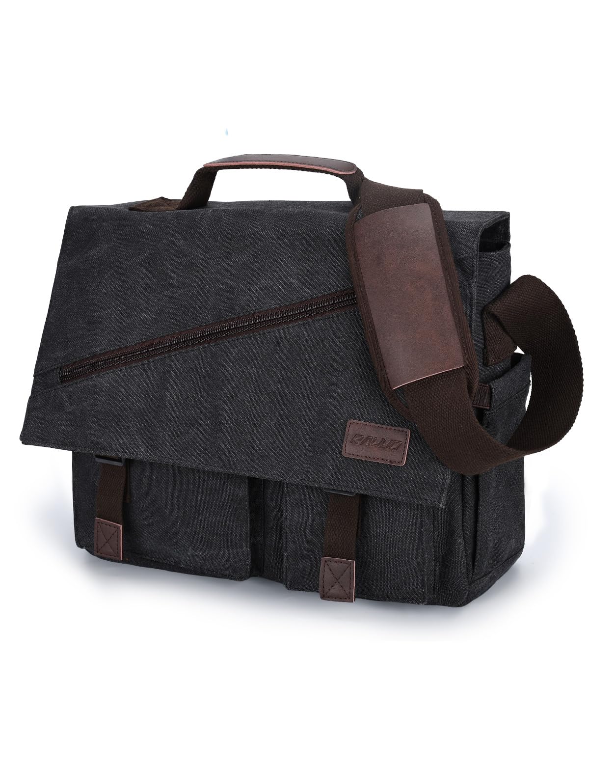 RAVUO Messenger Bag for Men, Water-Resistant Canvas Satchel Briefcase, Fits 15.6-Inch Laptop, Padded Strap, Large Capacity Bag for Work, Business, College, Black
