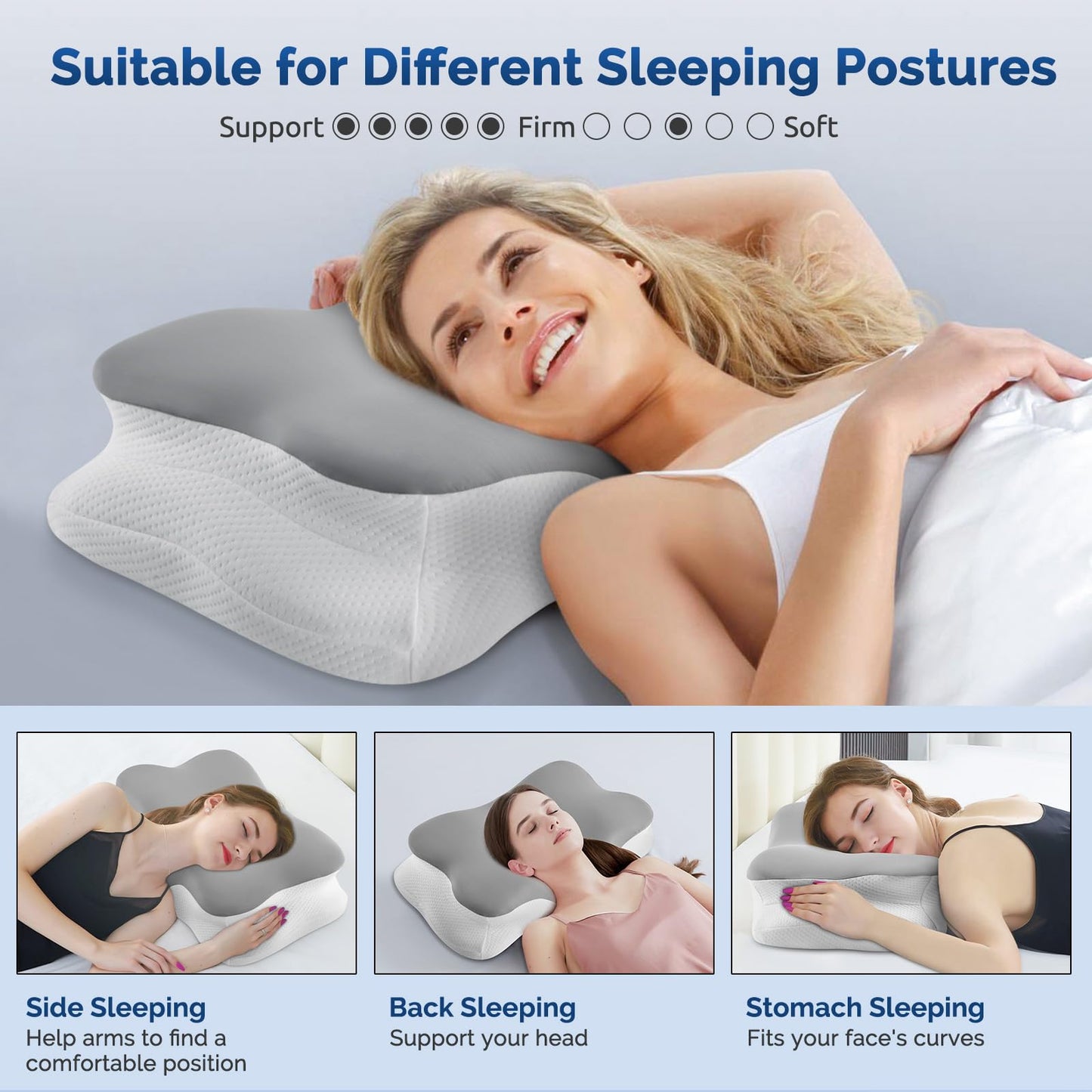 Cervical Neck Pillow, Ergonomic Side Sleeper Pillow for Neck Support, Cooling Memory Foam Pillows for Sleeping, Contour Orthopedic Bed Pillows for Side Back Stomach Sleepers with Removable Pillowcase