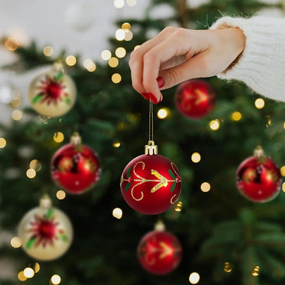 16PCS Christmas Ball Ornaments Set Xmas Tree Decoration Balls 2024 Shatterproof Hanging Colored for Party Wedding Home Party Outdoor Indoor Red & Golden