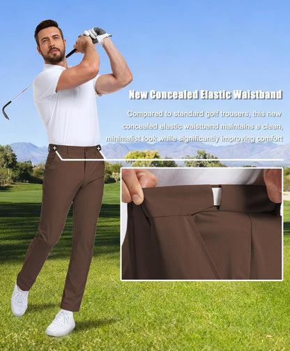 SPOSULEI Men's Golf Pants Lightweight Quick Dry Dress Business Pants with 4 Pockets Stretch Chino Slacks Pants Brown 30Wx30L