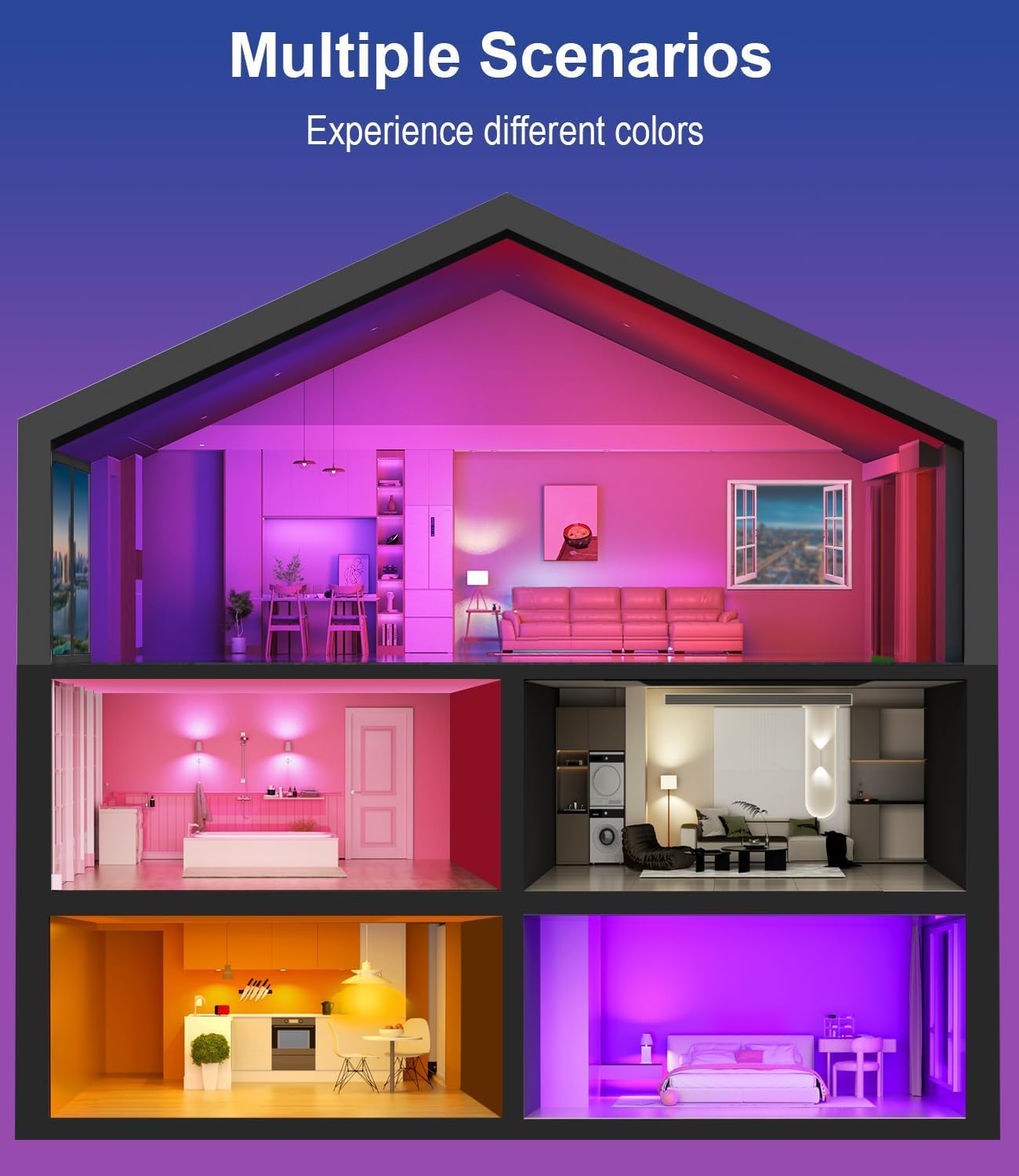 luckystyle Smart Light Bulbs, 9W A19 E26 800LM WiFi Bluetooth LED Bulbs Compatible with Alexa, Google Assistant & Home, 16 Million Colors Music Sync Color Changing Dimmable RGBWW Lights Bulb (4)