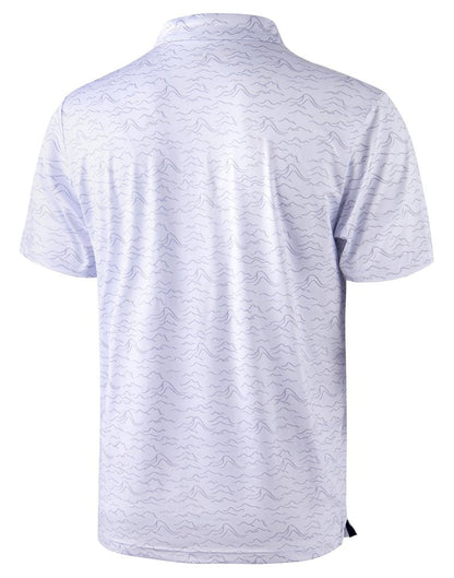 Obla Mens Golf Polo Shirts Short Sleeve Dry Fit Performance Moisture Wicking Casual Print Collared Golf Shirts for Men (White Peak_S)