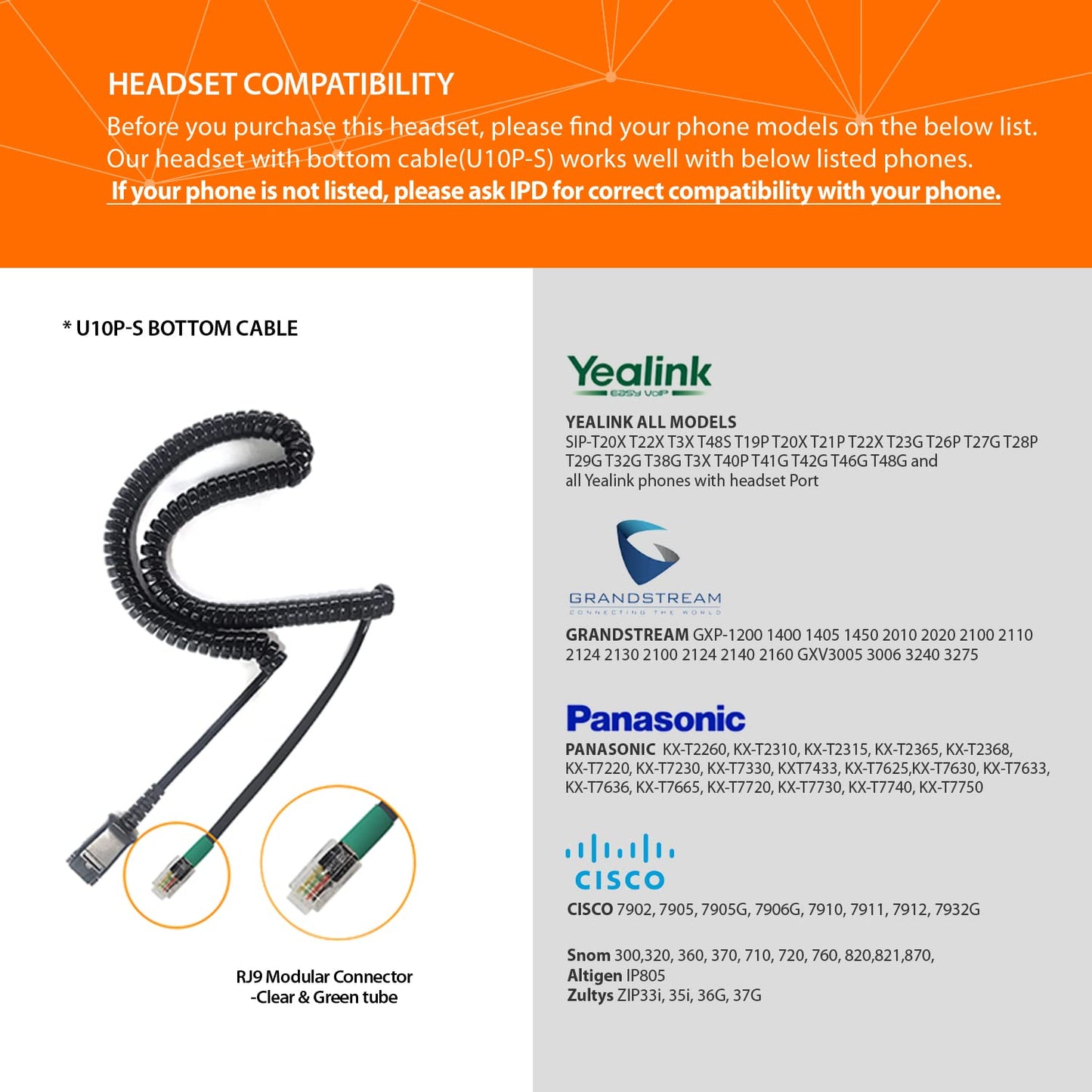 IPD IPH-255 Phone Headset with Noise Cancelling Microphone for Office and Call Center - Compatible with Yealink SIP,Snom, Greandsteam & LG landline Phones