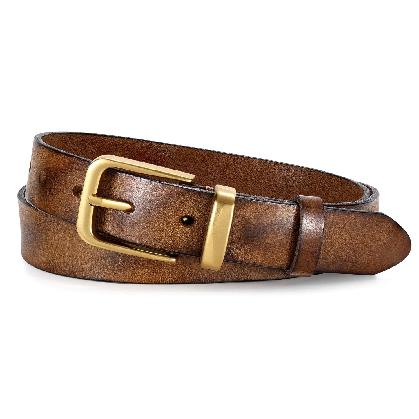 JASGOOD Women Belt Genuine leather Belt with Gold Buckle,Ladies Full Grain Leather Belt for Jeans Pants,Brown
