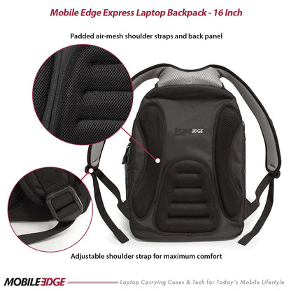 Mobile Edge Express 2.0 Laptop Backpack for Men and Women, Compatible with PC and Mac Laptops 16-17 Inch, Travel Work Business Computer Bag, MEBPE32, Black with Royal Blue Trim