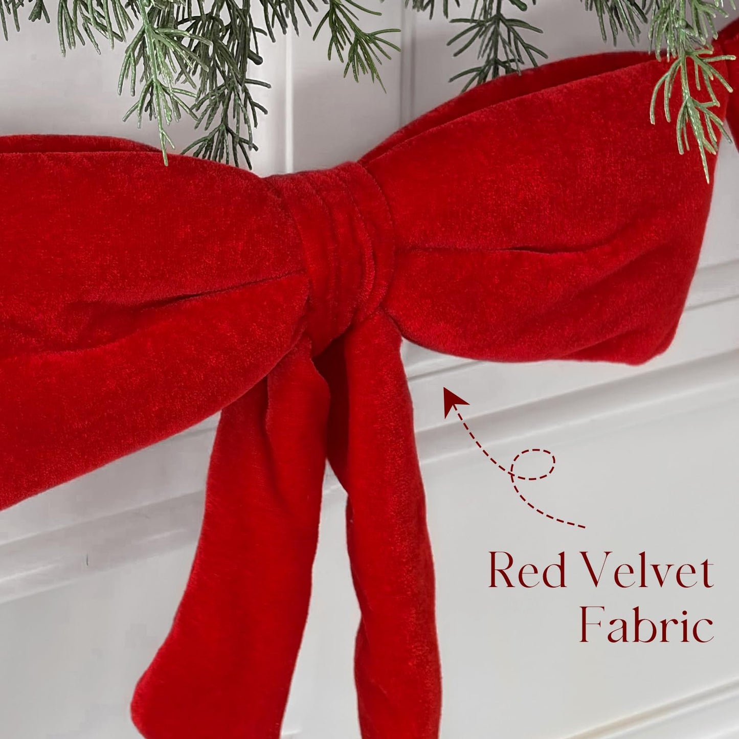 Christmas Decorations - 6 Ft Red Velvet Bow Garland - Xmas Decor for Mantel Fireplace Shelf Cabinet Stand Door Window Frame Bedroom Living Room Home Entryway Indoor Holiday Decoration
