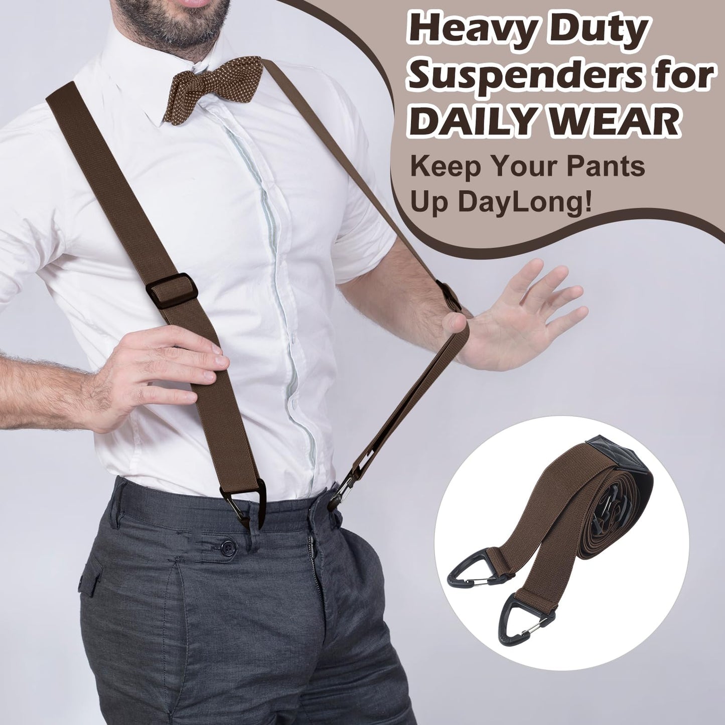 Sintege X Back Hidden Suspender Heavy Duty Work Suspenders 1.5 Inches Hook Suspenders Under Clothing for Men Women(Brown)