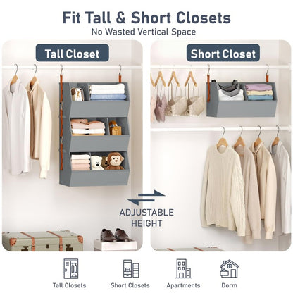 Hanging Closet Organizer Extra Large, Clothes Hanging Shelves for Closet with Divider, Collapsible Closet Storage System, Fabric Storage Bins for Home, Dorm, Rv, Sweaters, Handbags, Underwear, Sock