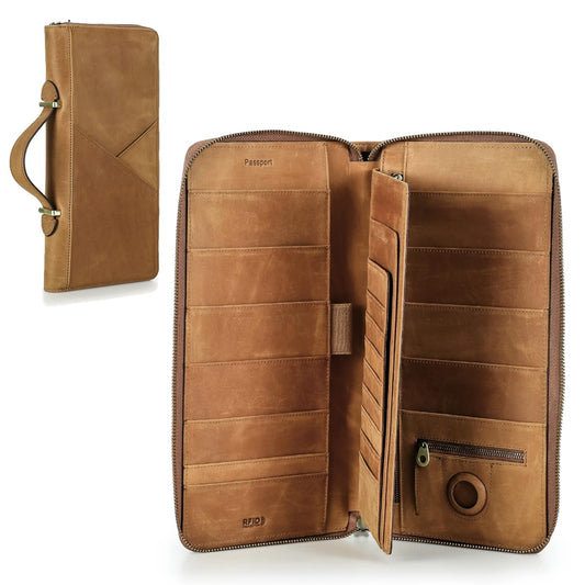 CONTACTS Family Passport Holder for 10 Full Grain Leather Passport Holder Compatible with Airtag Family Travel Document Organizer Multiple Passport Wallet with Rfid Blocking (Brown)
