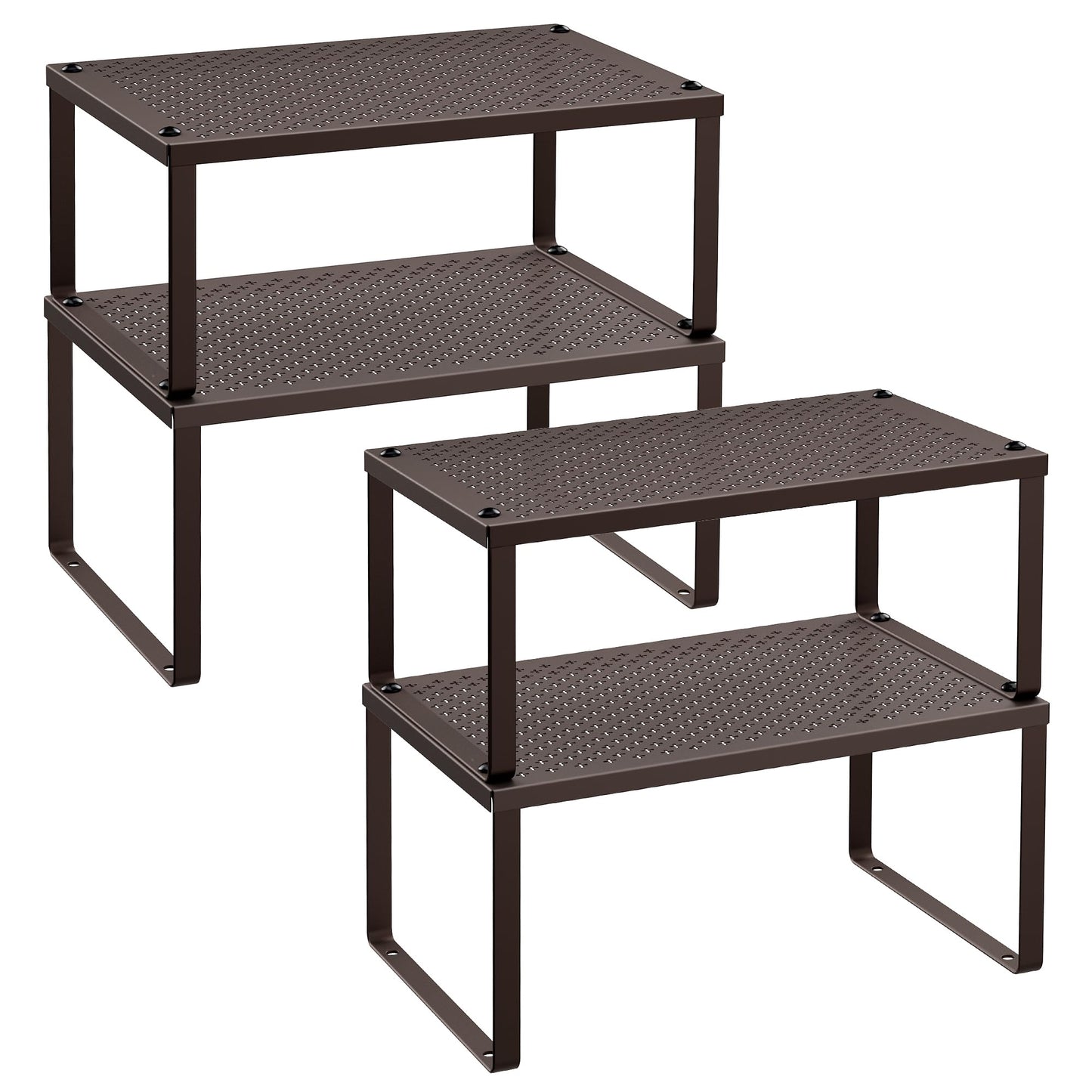 SONGMICS Spice Racks, Set of 2 Metal Cabinet Shelf Organizers, Countertop Organizers, Shelf Risers, Stackable, Expandable, Silver UKCS01SV
