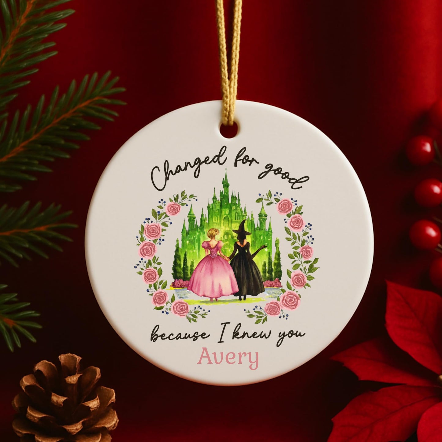 Wicked Christmas Glass Ornament, Elphaba Glinda Ornament, Change for Good, Friendship Broadway Wicked Musical (Ceramic, 1)