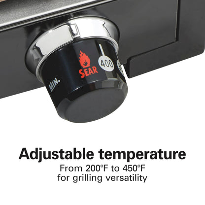 Hamilton Beach Electric Indoor Searing Grill with Viewing Window & Adjustable Temperature Control to 450F, 118 sq. in. Surface Serves 6, PFAS-Free Removable Nonstick Grate, Stainless Steel