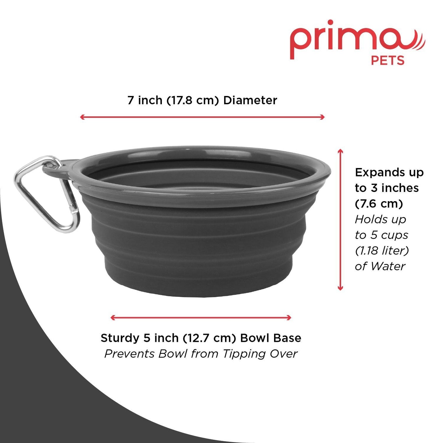 Sale Collapsible Silicone Water Travel Bowl with Clip for Dog and Cat, Portable and Durable Pop-up Feeder for Convenient On-The-go Feeding Size: Large (5 Cups) Grey