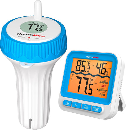 ThermoPro Waterproof Wireless Indoor Outdoor Thermometer for Swimming Pool, Upgraded IPX8 Water Temperature Monitor Floating for Hot Tub, Cold Plunge, Ice Bath, Pond