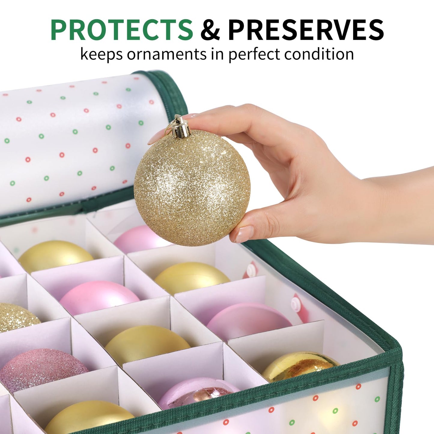 BIEBOS Portable Waterproof Christmas Ornament Storage Box, Large Capacity 128 Slots for 3-Inch Ornaments, Double-Sided Trays with Durable Zippers