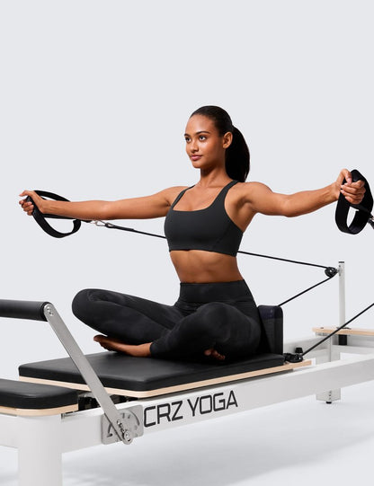 CRZ YOGA Butterlift Double Lined Square Neck Sports Bras for Women - Wireless V-Shaped Racerback Workout Yoga Top Non Padded Black Medium