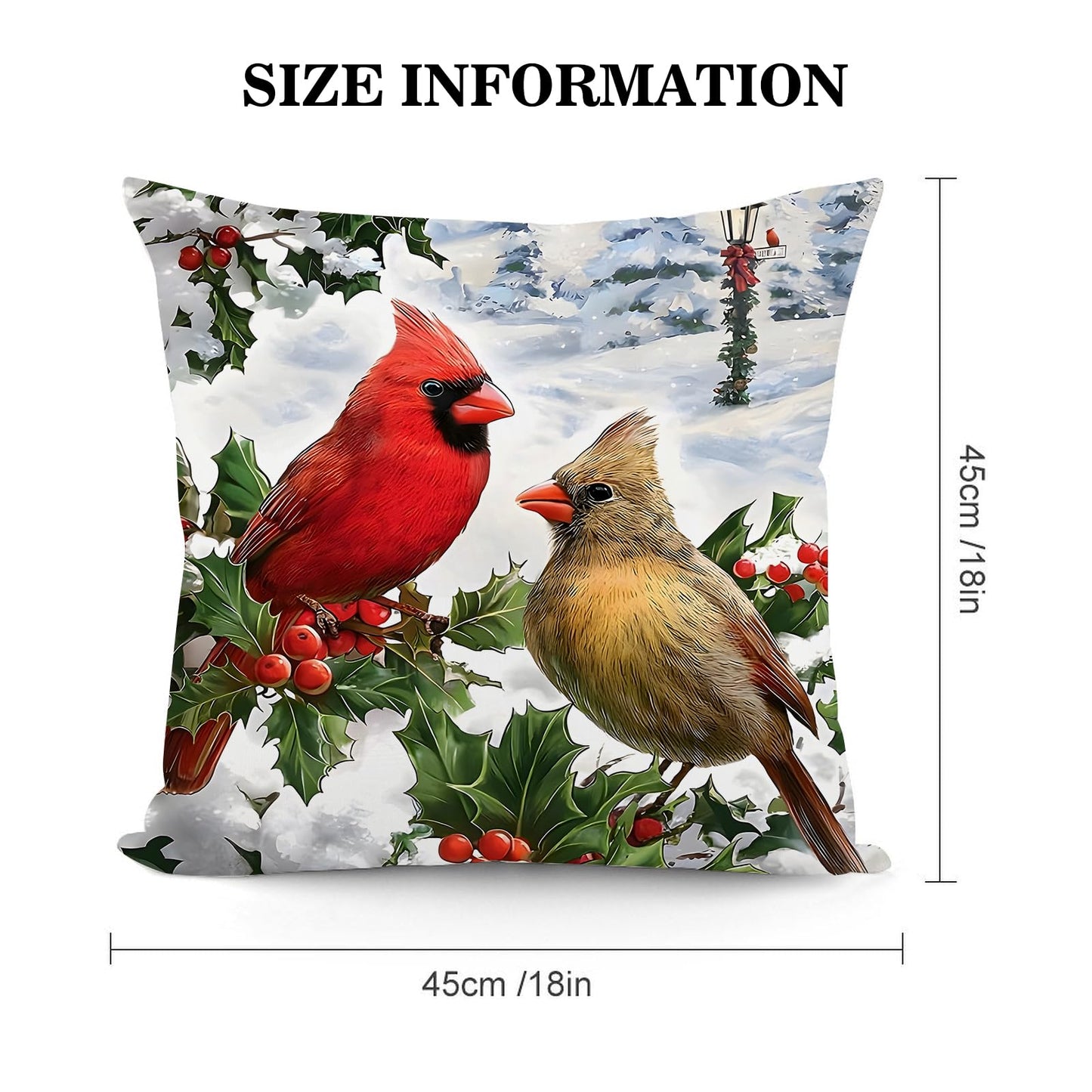 Waiyear Throw Pillows Cover Winter Cardinal Birds Pillow Cases 18"x18" Set of 2,Winter Christmas Pillow Cases for Christmas Living Room Couch Decor