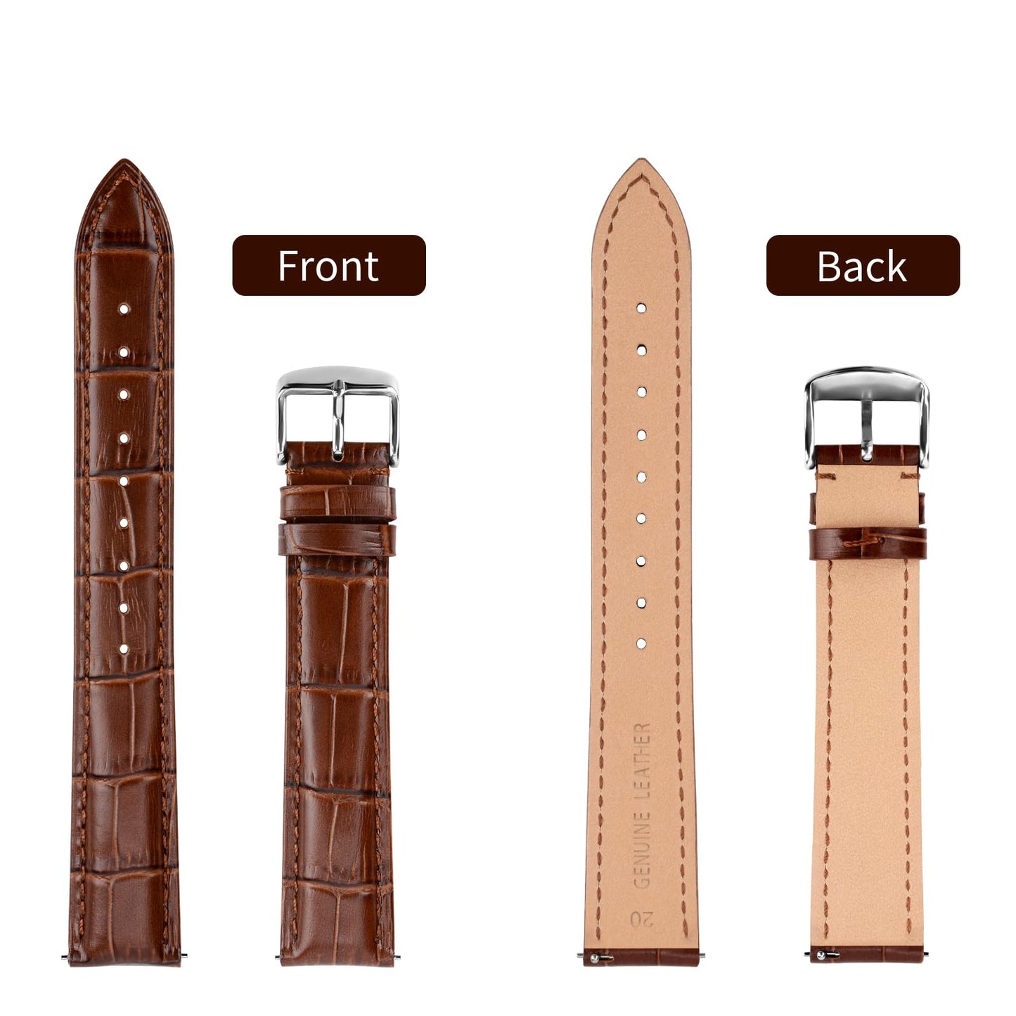 TStrap Extra Long Watch Band - XL XXL Leather Watch Straps for Men - Brown Soft Quick Release Watchband for Large Wrist Replacement - 12mm 16mm ... 20mm 22mm 24mm
