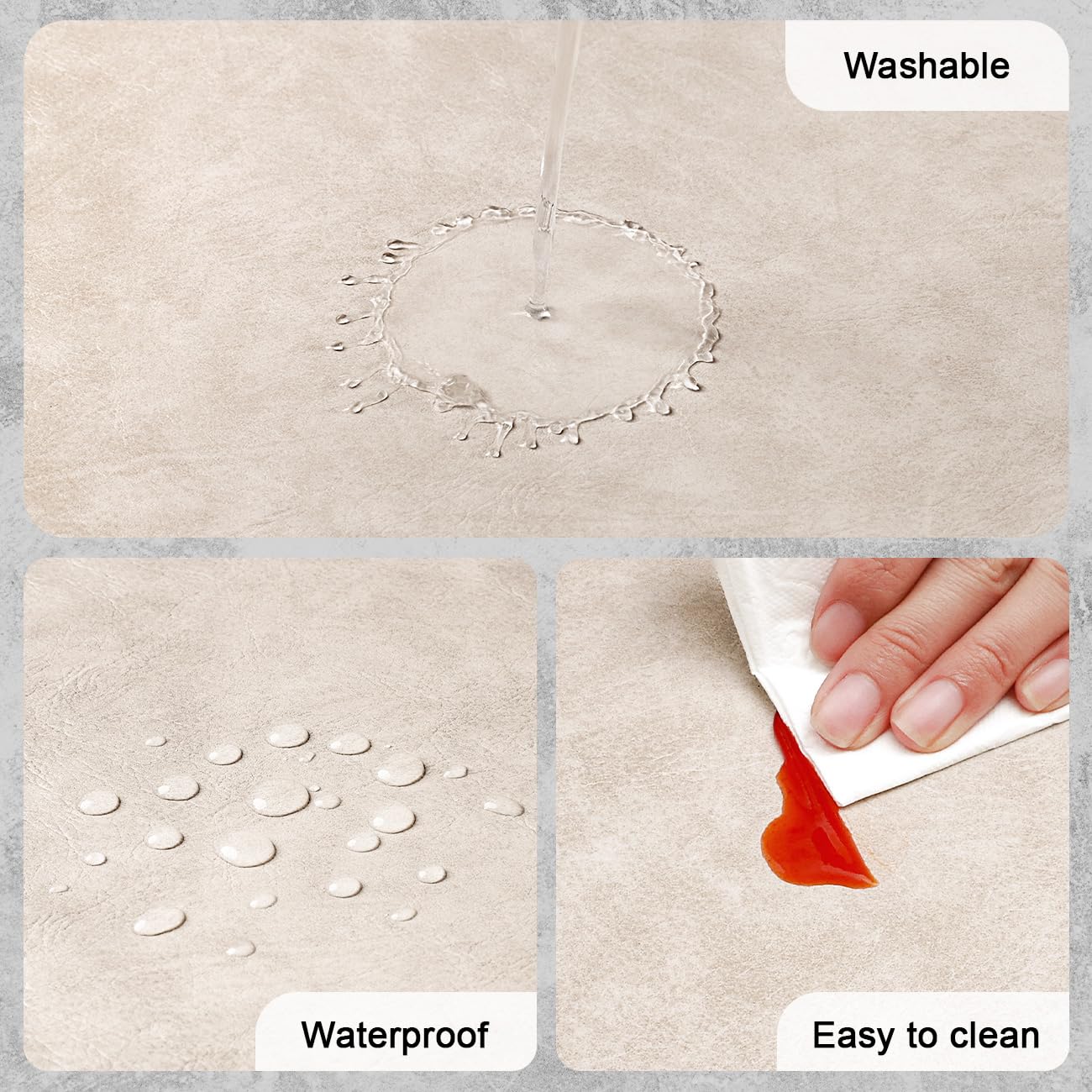 Banchif Dual-Sided Two-Tone Vinyl Placemats Set of 6 with Coasters, 12x17 Inch - Waterproof Faux Leather Table Mats, Heat Resistant Washable Wipeable Place Mats for Kitchen Dining, White/Dark Gray