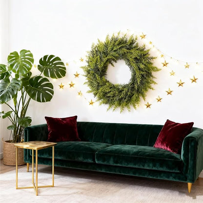Real Touch Artificial Cedar Wreath 24" Fake Christmas Wreaths for Front Door Faux Pine Greenery Wreaths for Home,Window,Table,Mantle,Wall,Indoor,Outdoor Xmas Decorations