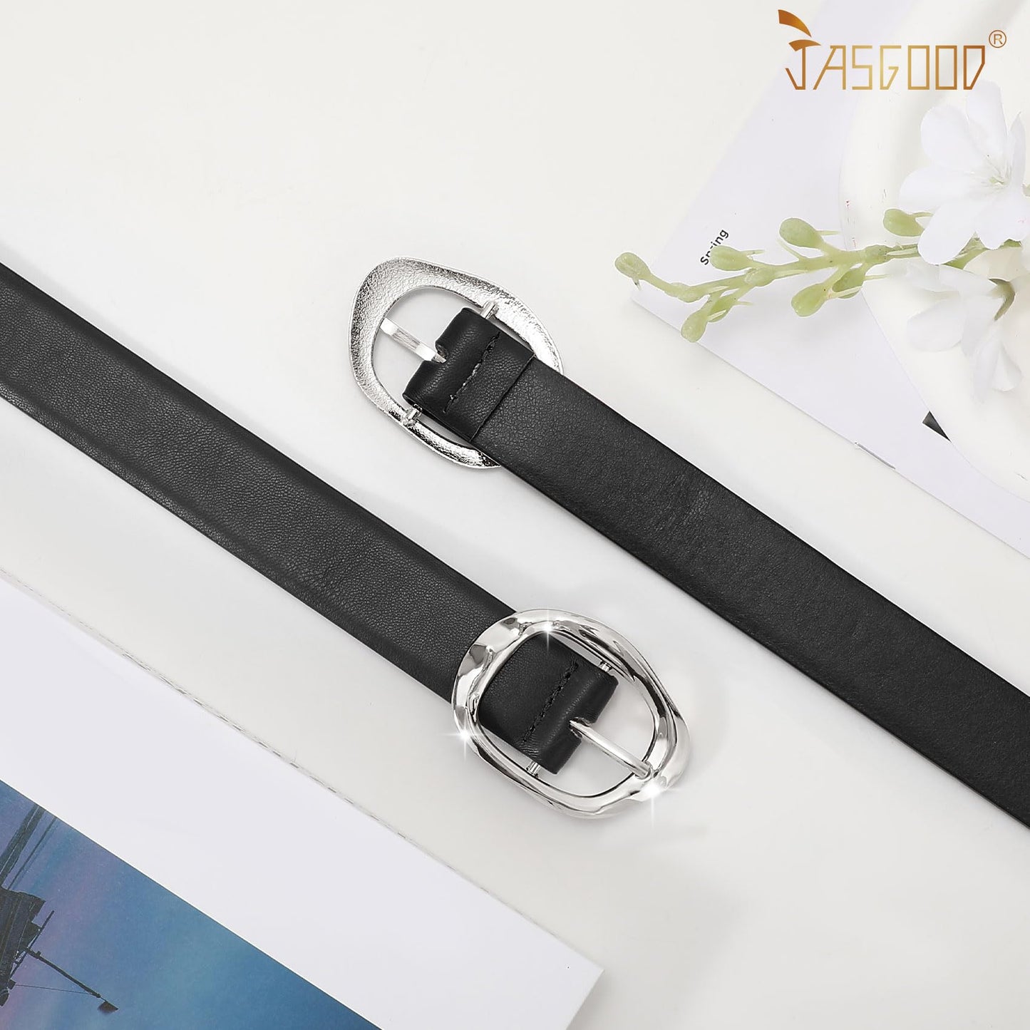 JASGOOD Women Leather Belt for Jeans Pants Ladies Casual Waist Belt Fashion Women Belt with Silver Buckle