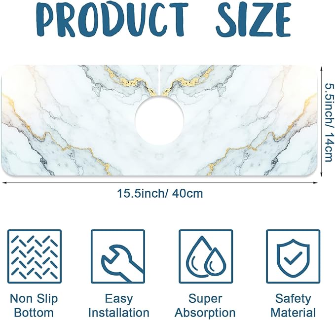 Marble Pattern Kitchen Sink Splash Guard Faucet Mat Gray Gold Marble Super