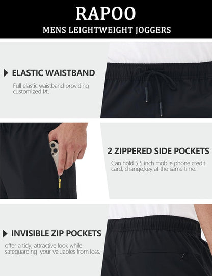 Rapoo Mens Sweatpants Joggers Athletic Workout Sweat Track Hiking Pants for Men Expandable Waist Jogging Pant with Pockets Black L