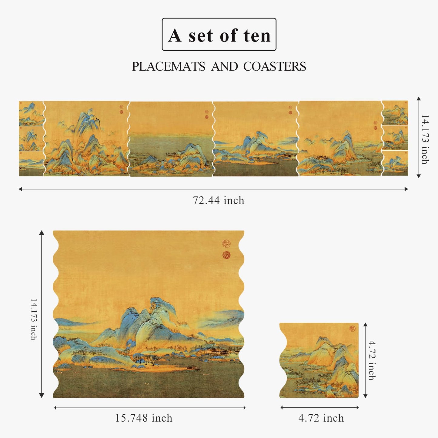 HONGSAM Iqipa Decorative Faux Leather Table Runner for Dining Table Coffee Table Decor Runner Waterproof Leather Faux Leather Easy Clean Placemats Set of 4 and Coasters of 6 Table Decor Protector