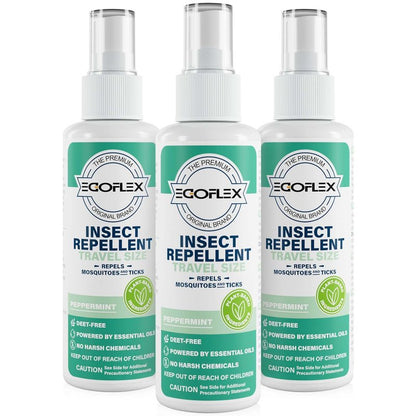 3-Pack Mosquito Repellent Spray - DEET-Free Bug Spray Travel Size TSA Approved - Mosquito, Tick & Insect Killer Deterrent with Natural Essential Oils - Peppermint Scent - Safe for Family - 3 Fl Oz