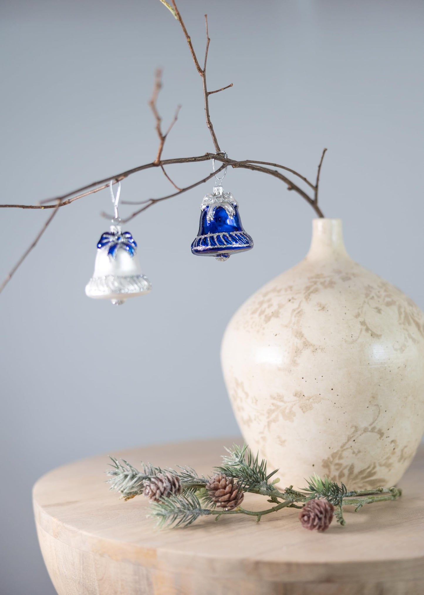 Polish Gallery Small Christmas Ornaments Blue Jingle Bell Handcrafted Mouth Blown Glass Christmas Ornaments in Bulk Small Ornaments for Crafts Made in Poland