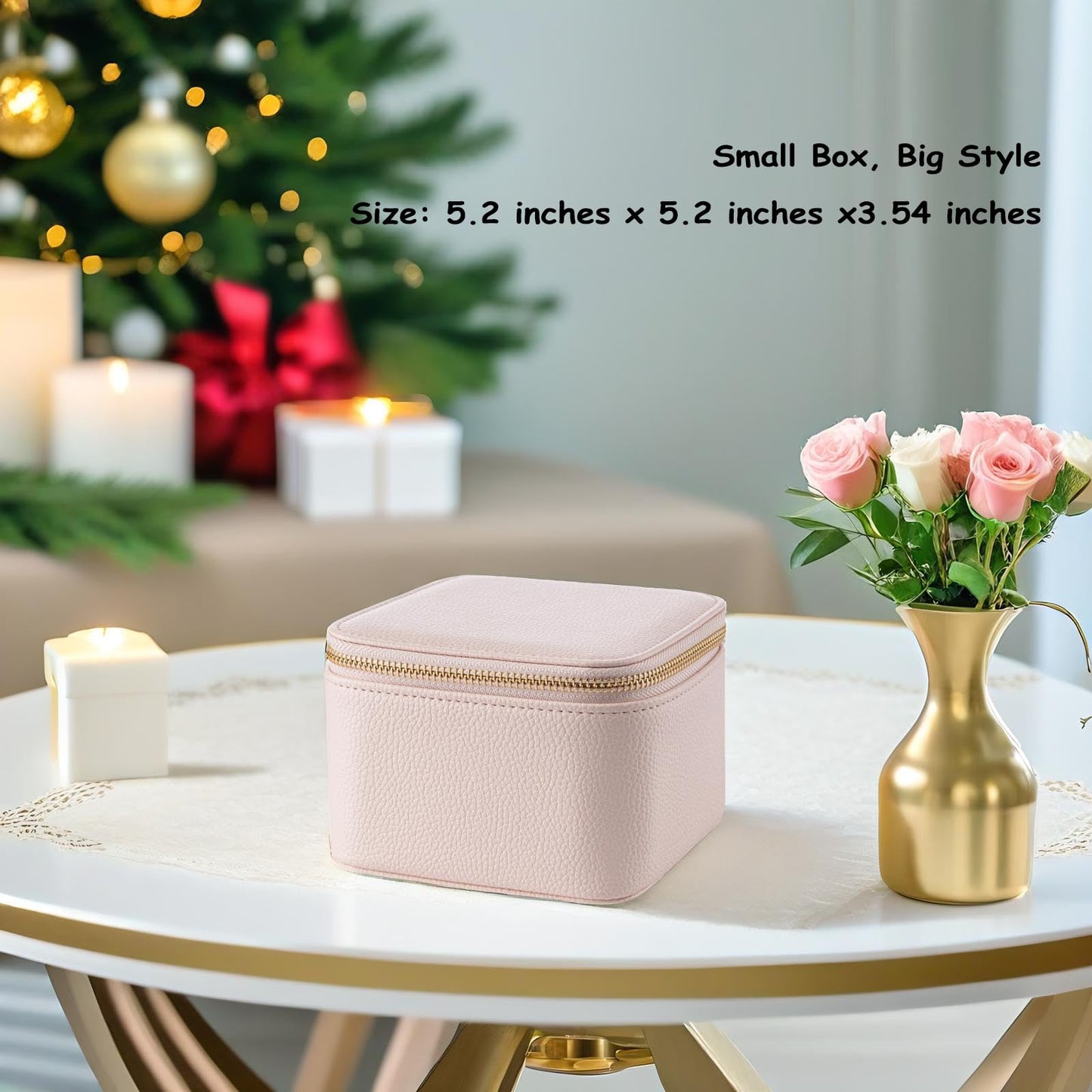 VLANDO Travel Jewelry Box Organizer – Portable PU Leather Jewelry Case with 6/8/12 Zippered Pouches, Compact Storage for Earrings Rings Necklaces Bracelets, Rosy Mauve