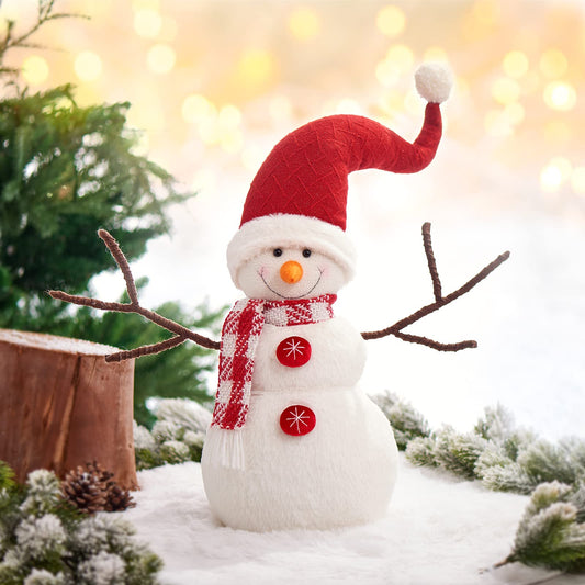 WORLDECO Snowman Christmas Decorations with Bowler Hat, Xmas Handmade Plush Ornaments for Indoor, Home and Holiday