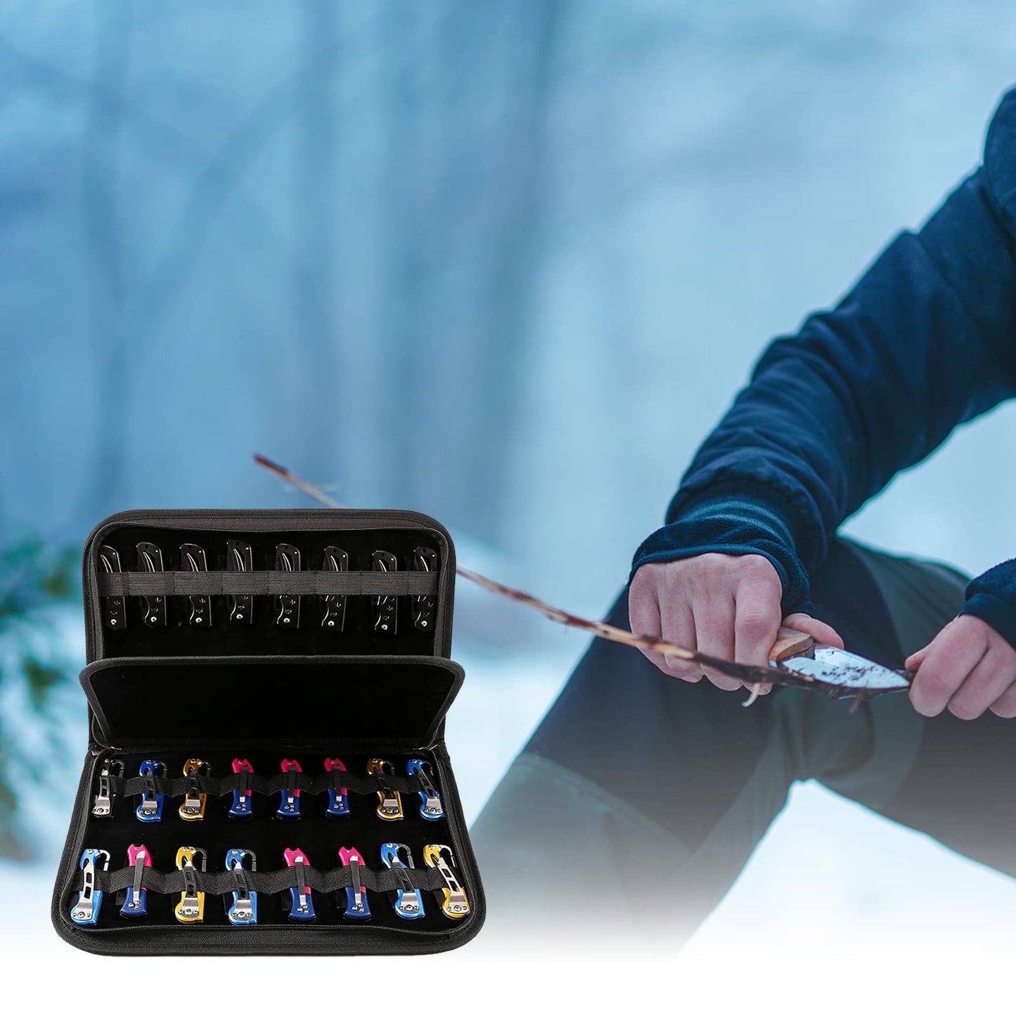 QEES Knife Case,Knife Display Case for 32 Slots Pocket Knives,Knife Organizer Folding Knife Holder,Pocket Knife Storage Collection Box for Men Survival,Outdoor, Kitchen, EDC Mini Knife.