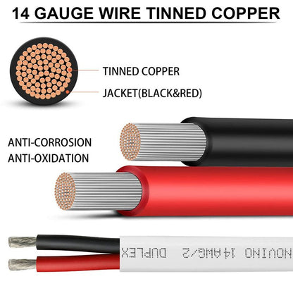 14 Gauge Marine Wire 14 AWG Duplex Marine Grade Wire,200ft Tinned Copper Oxygen-Free Insulated Red& Black Electrical Cable for Boat/Automotive/RV/Camper/Trailer