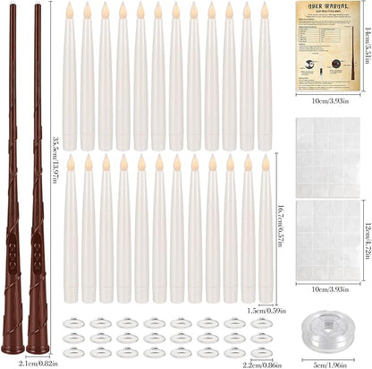 24PCS Floating Candles with Wand, Magic Hanging Candles, Flickering Warm Light LED Taper Flameless Candles with Wand Remote for Halloween,Christmas Party Decorations Indoor Deco,Bset Gift.