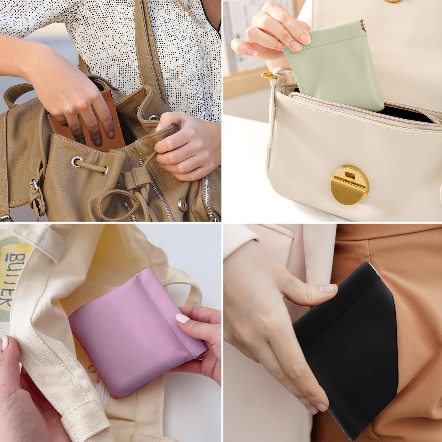 BUSOHA 8PCS Snap Closure Organizer Pouch, Small Women's Leather Pouches for Purse, Mini Makeup Bag for Cosmetics Headphones Jewelry Lipstick