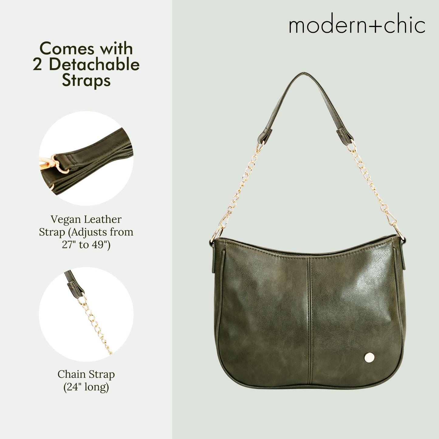 Modern+Chic Crossbody Bags for Women - Marissa Saddle Crossbody, Vegan Leather Shoulder or Handbag with Two Adjustable Straps
