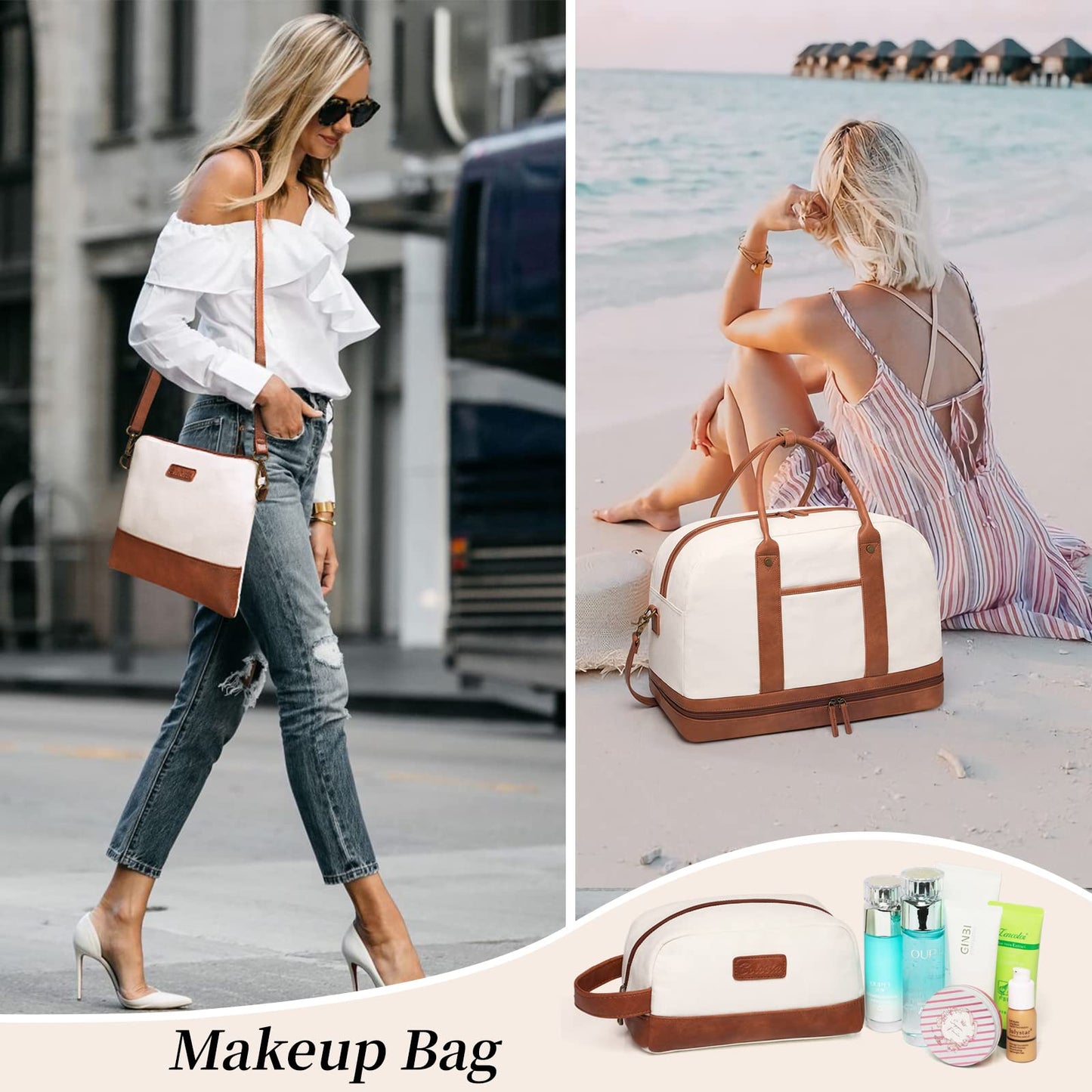 Weekender Bag for Women, Canvas Overnight Duffle Tote Bag, Carry on Travel Tote With Shoe Compartment, Perfect for Travel/Daily Use/Birthday Gift