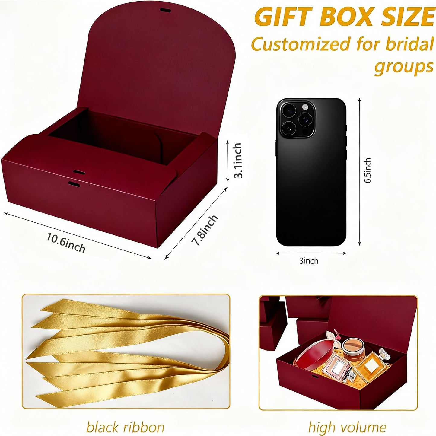 WLUSEAXI 15Pack Gift Boxes with Lids, 10.6x7.8x3.1 Inches Bridesmaid Proposal Box with Ribbon, Red Gift Boxes for Presents,Kraft Paper Boxes for Wedding Christmas Birthday Baby Shower Party