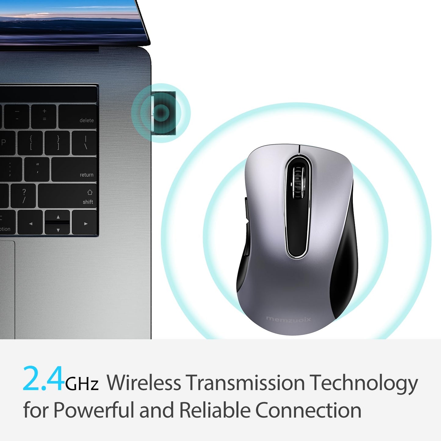 memzuoix 2.4G Wireless Mouse, 1400 DPI Mobile Optical Cordless Mouse with USB Receiver, Portable Computer Mice for Laptop, PC, Desktop, MacBook, 5 Buttons, Red