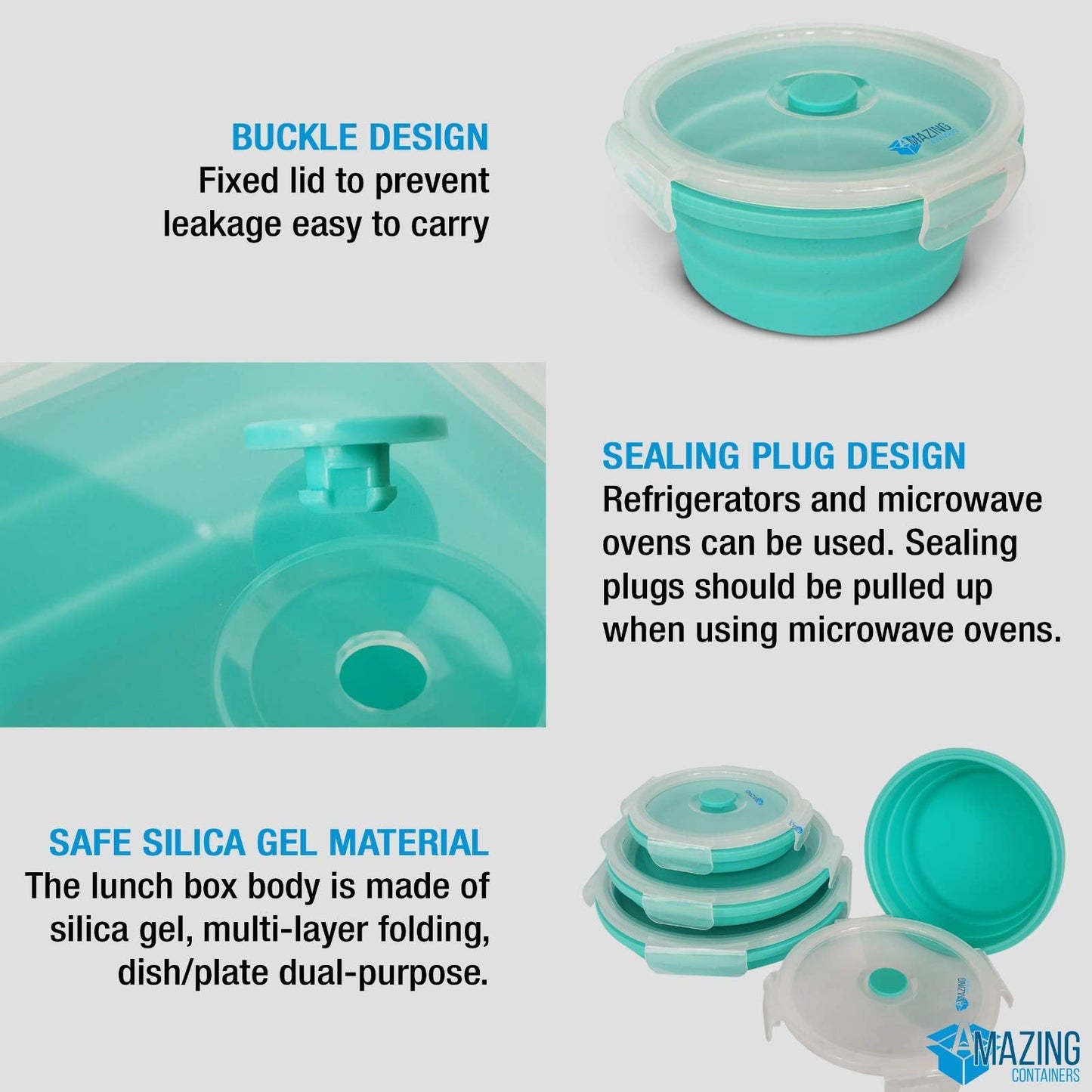 Collapsible Bowls for Camping, Set of 4 Silicone Food Storage Containers with Lids, Rv storage and organization, Rv Kitchen Accessories, BPA Free, Microwavable, Freezer, Dishwasher Safe