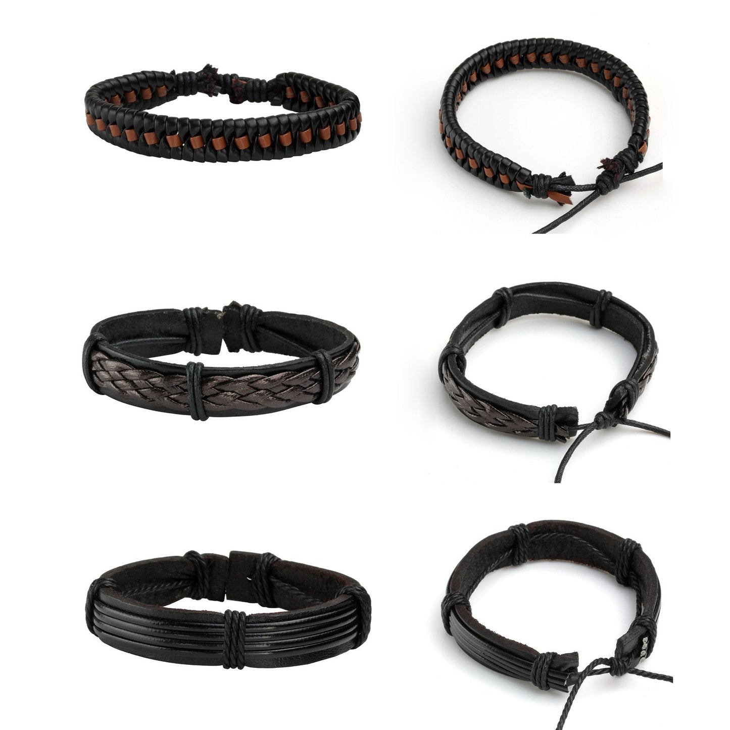 MILAKOO Braided Leather Bracelet for Men Women Cuff Wrap Bracelet Adjustable Black and Brown