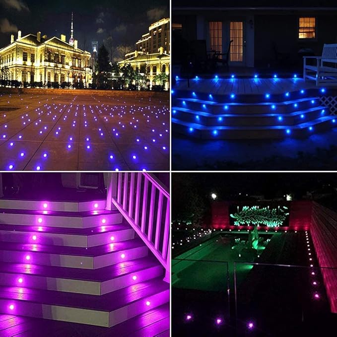 Low Voltage LED Deck Lighting Kit Stainless Steel 0.2W~0.5W Waterproof Outdoor Yard Garden Decoration Lamps Landscape Pathway Patio Step Stairs RGB LED In-ground Lights (Black Border,30pack)