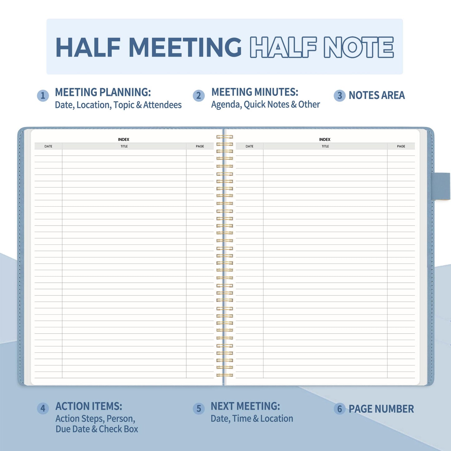 SUNEE Half Meeting Half Note - 8.5"x11" Professional Notebooks for Work - 160 Pages, A4 Size Project Planner, Spiral Meeting Agenda Organizer for Women Men, Note Taking,Office with Vegan Leather Cover